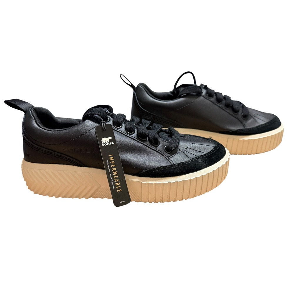 Sorel ONA 718 Low Black Sea Salt Waterproof Leather Platform Sneakers NL5139-010